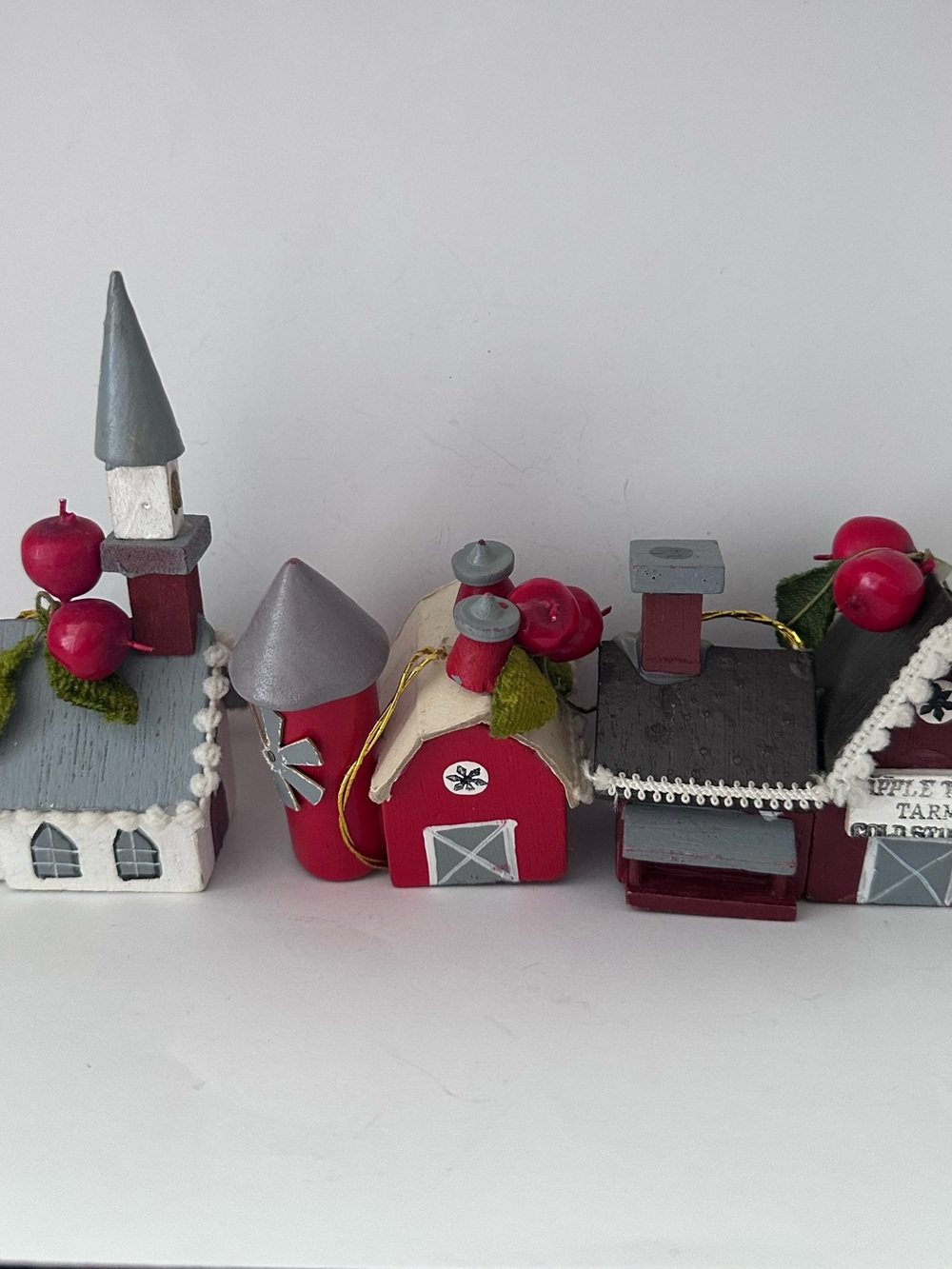 Vintage 1977 Kurt Adler Christmas Ornament Wood House Farm Holiday Lot of 3